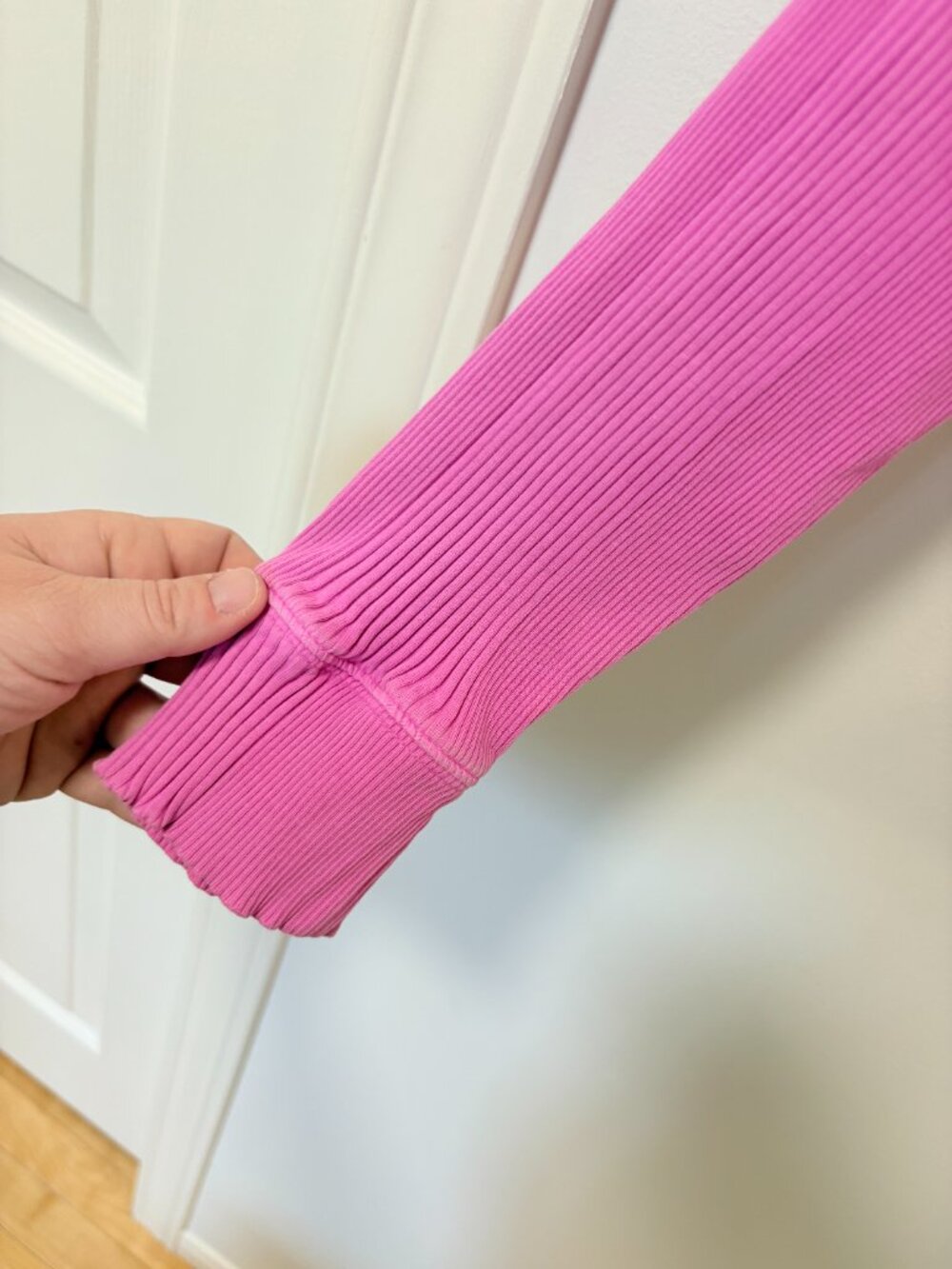 Aerie Road Trip Long Sleeve Rib Henley T-Shirt Bright Pink Fuschia Cozy Lounge - Picture 7 of 12
